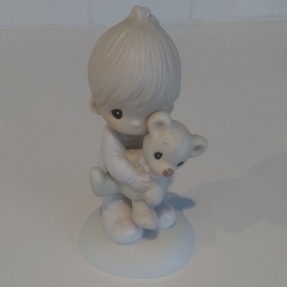 "Jesus Loves Me" Precious Moments Boy With Teddy Bear Figurine